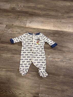 Disney Blue & White‎ Striped Mickey Footed One-Piece